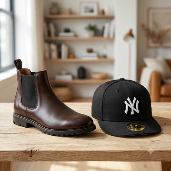 Men’s Urban Essentials Bundle: Cushioned Chelsea Boots & NY Yankees 59FIFTY Fitted Cap